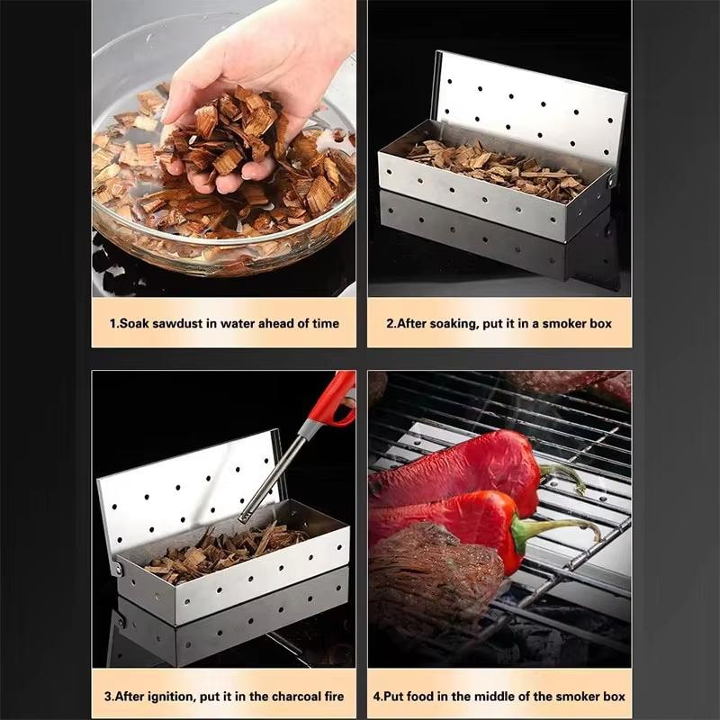 BBQ Flavor Stainless Steel Smoker Box for Barbecue Grill Charcoal Grills Stainless Steel BBQ Grill Accessories Grill Master Gift