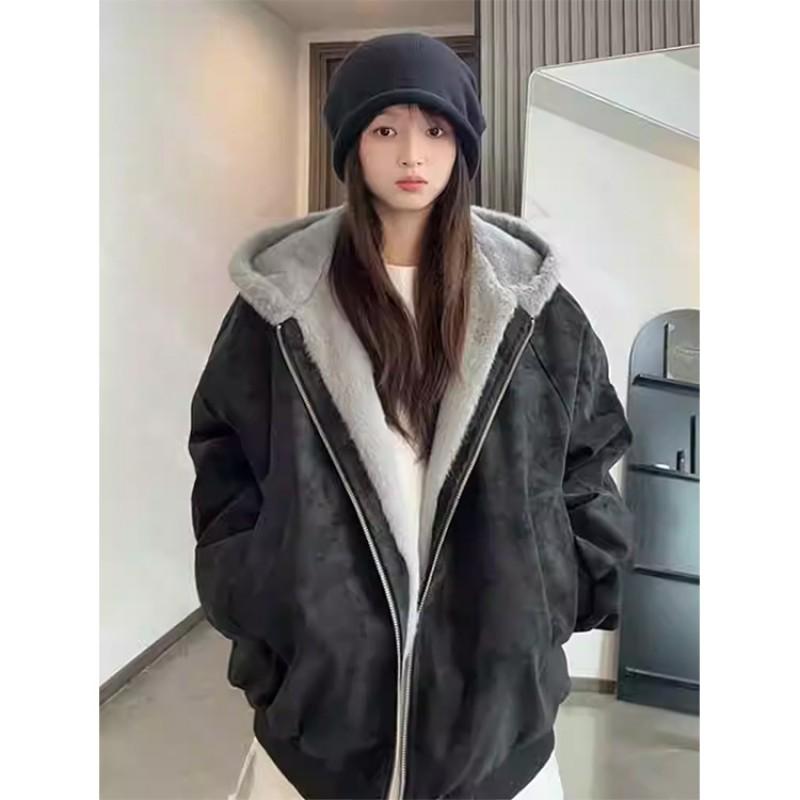 Unisex Winter Dicke Fleece-gefütterte Baumwolljacke Mit Kapuze Warmer Übergroßer Parka In Einfarbig Herren Damen