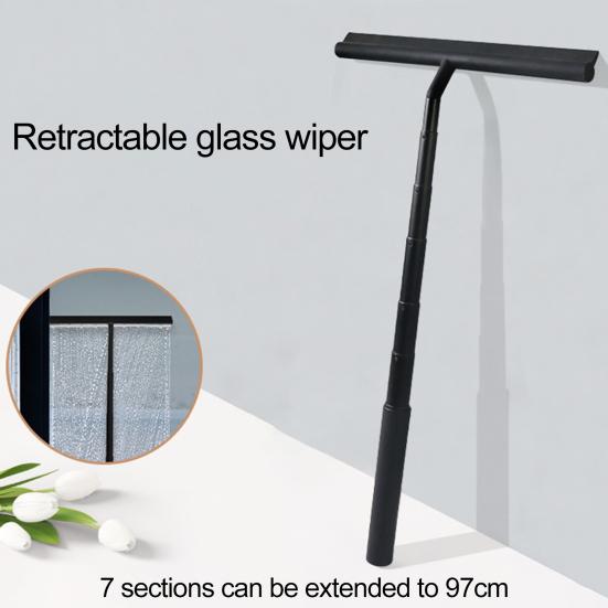 Window Scraper Extendable with Anti-Slip Grip Long Handle Non-drilling Bathroom Silicone Shower Squeegee