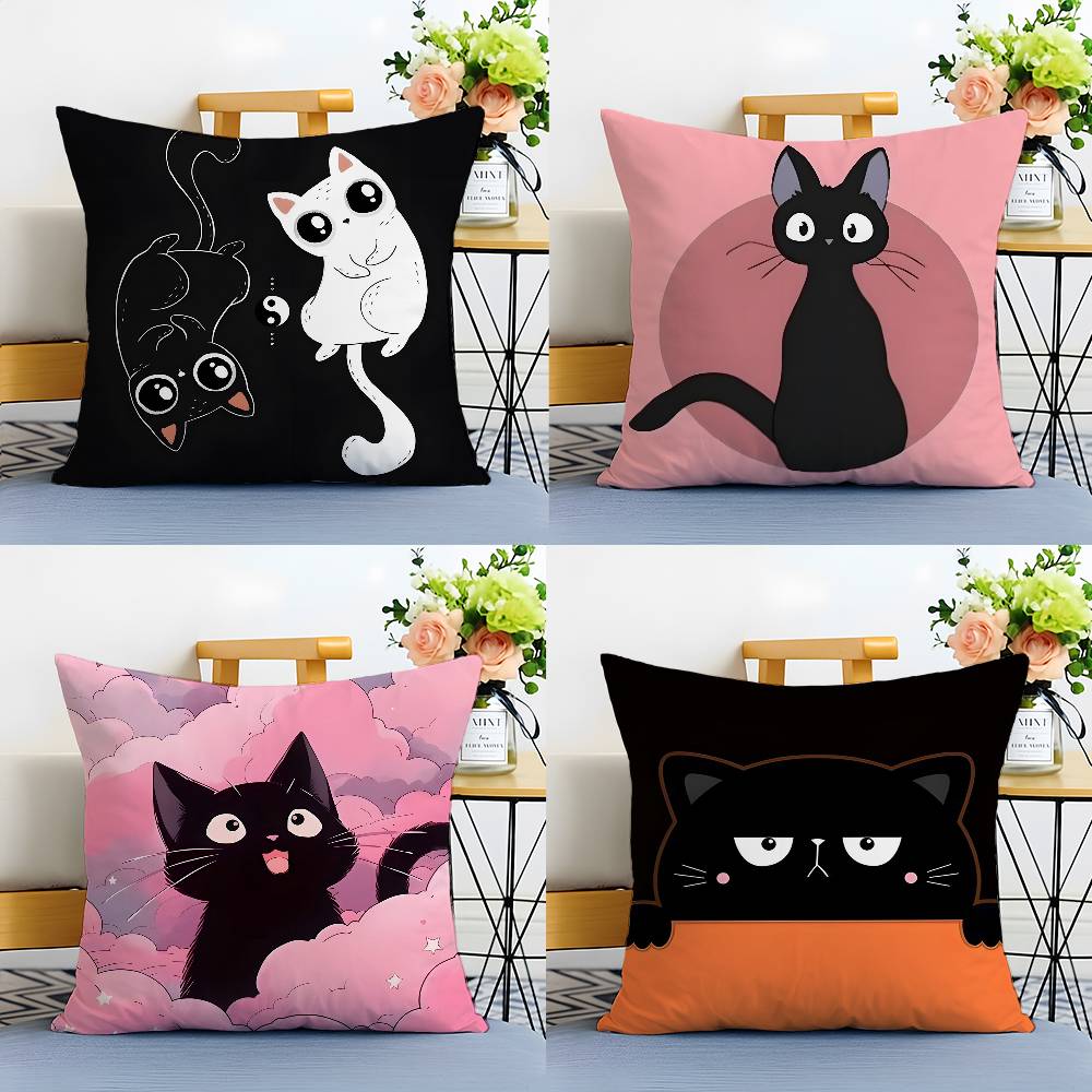 Cartoon Cat Accompanying Print Pillow Case Anti-dustmite Pillowcase Invisible Zipper Silky Short Plush Sofa Cushion Cover