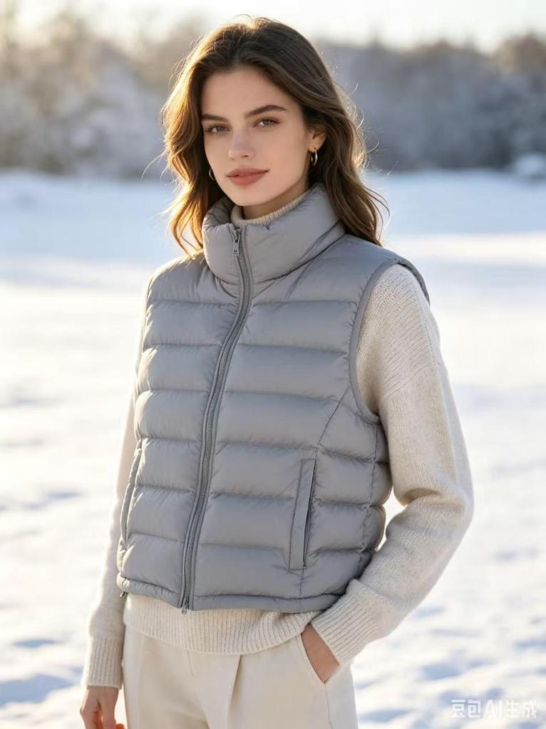 Lightweight Down Cotton Sleeveless Vest - Short Style, Stand Collar, Autumn/Winter Korean Design