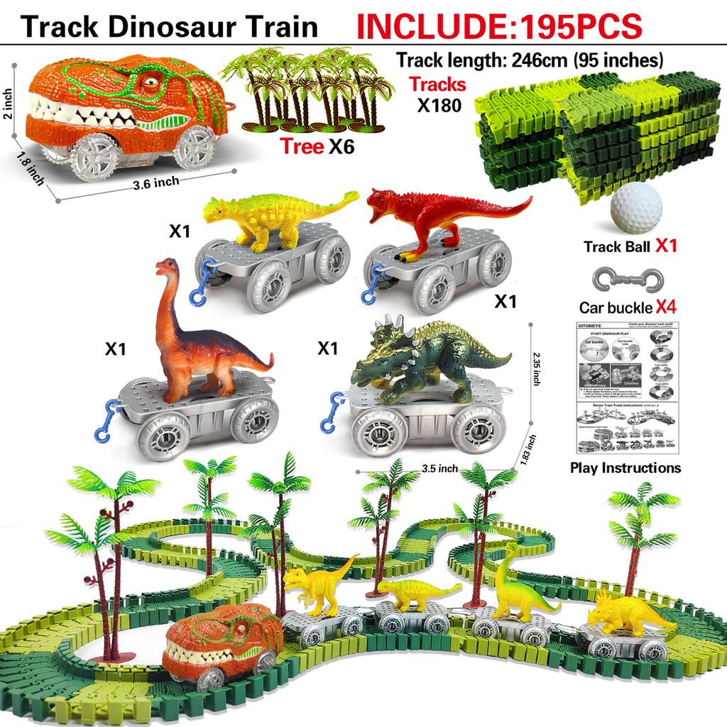 Dinosaur Toys-Magical Train Track Racing Toy Bend Flexible Race Track Flash Light Car Educational Toys For Kids Gift