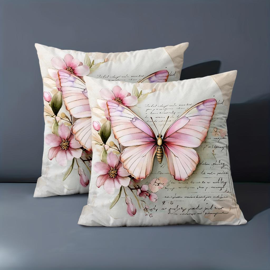 1 Pieces Vintage Pink Butterfly Floral Throw Pillow Covers Pattern Cushion Cover Suitable For Sofa Bedroom Car Pillow Cover
