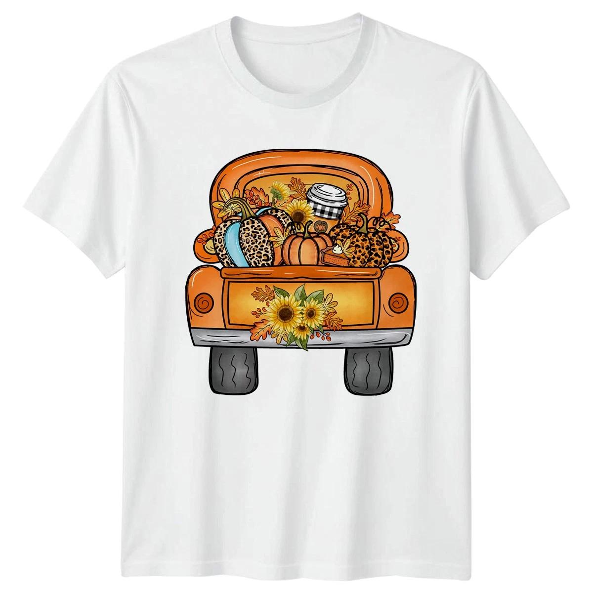 Vintage Orange Truck Pumpkins Leopard T-Shirt Farmhouse Fall Thanksgiving M