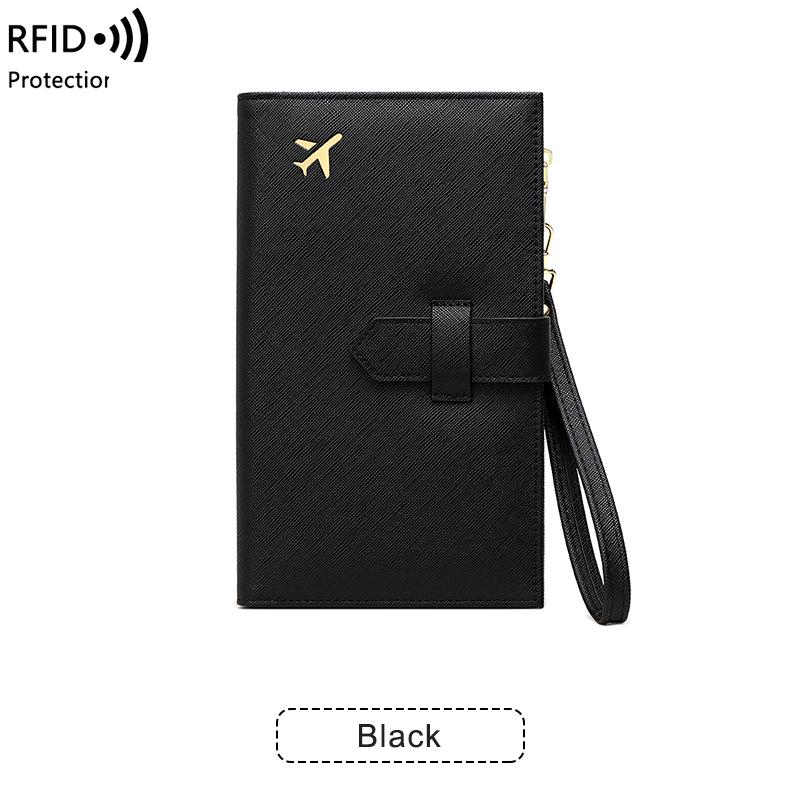 Modische Reisepasshülle aus PU-Leder mit Flugzeugmuster und RFID-Schutz für Damen und Herren, multifunktionelle Geldbörse für Ausweis, Kreditkarten