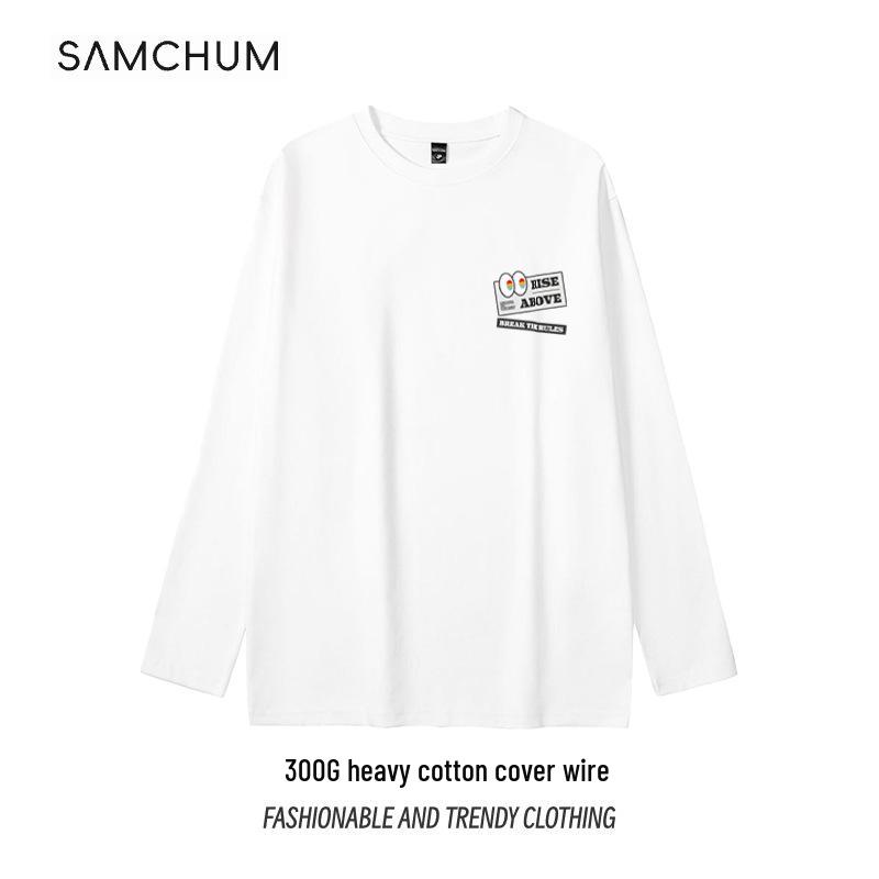 300G American Casual Long-Sleeve Double-Sided Fleece Men's Loose Round Neck Shirt