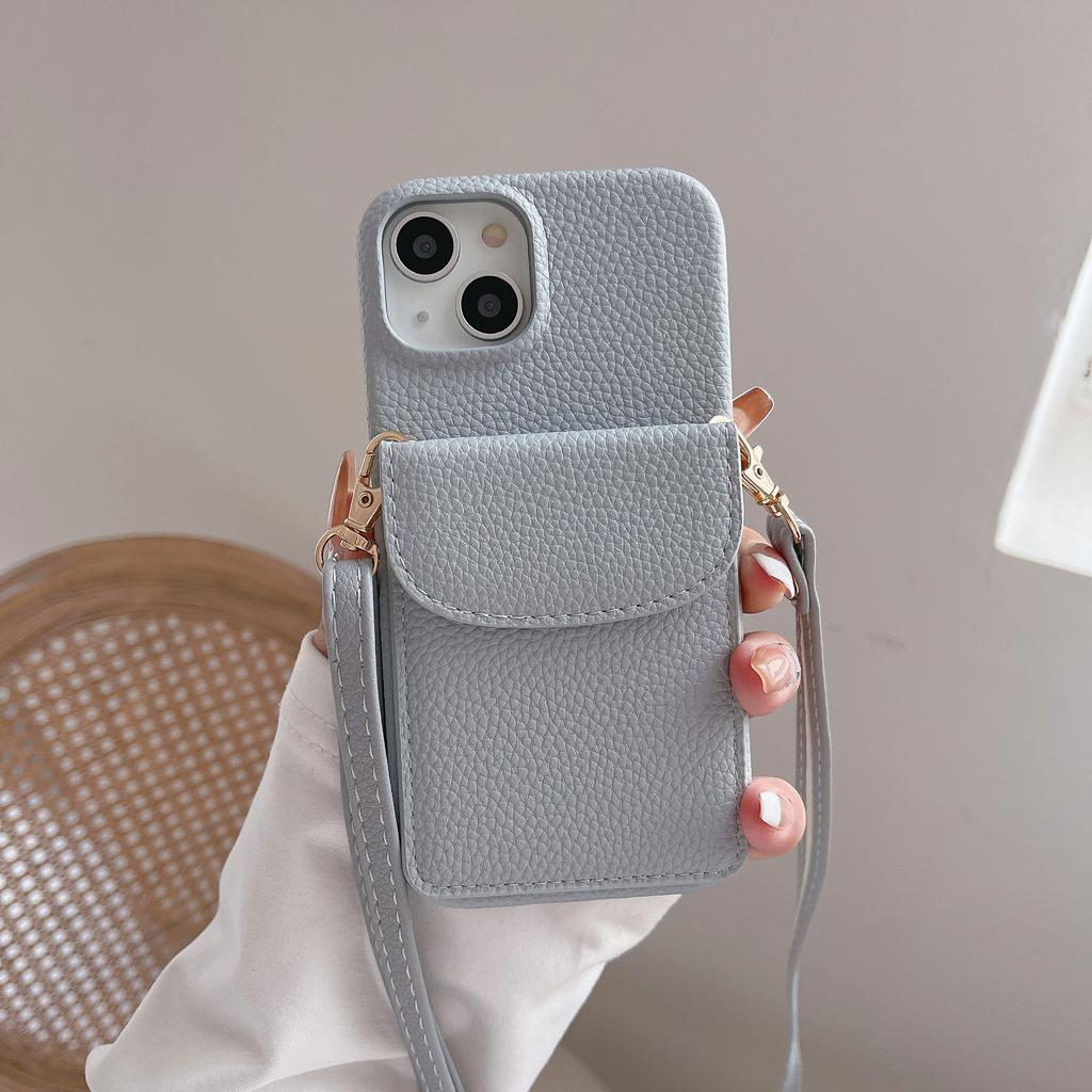 Wallet Leather Crossbody Neckband Lanyard Card Solt Case for IPhone 14 11 12 13 Pro Max Vertical Card Holder Bag Cover Fundas