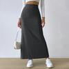 Women Fall Winter Skirt High Waist Knitted Elastic Thick Warm Ankle Length Striped Slim Fit Split Hem Soft Sheath Lady Maxi Skirt