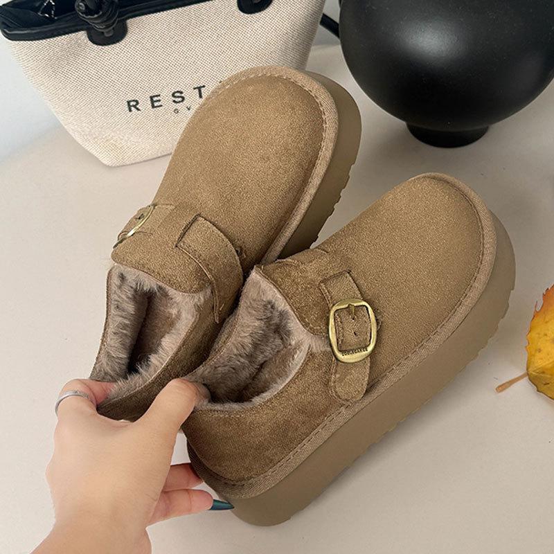 Cowhide version thick-soled heightening and velvet warm all-inclusive women's shoes winter new snow boots loafer cotton shoes