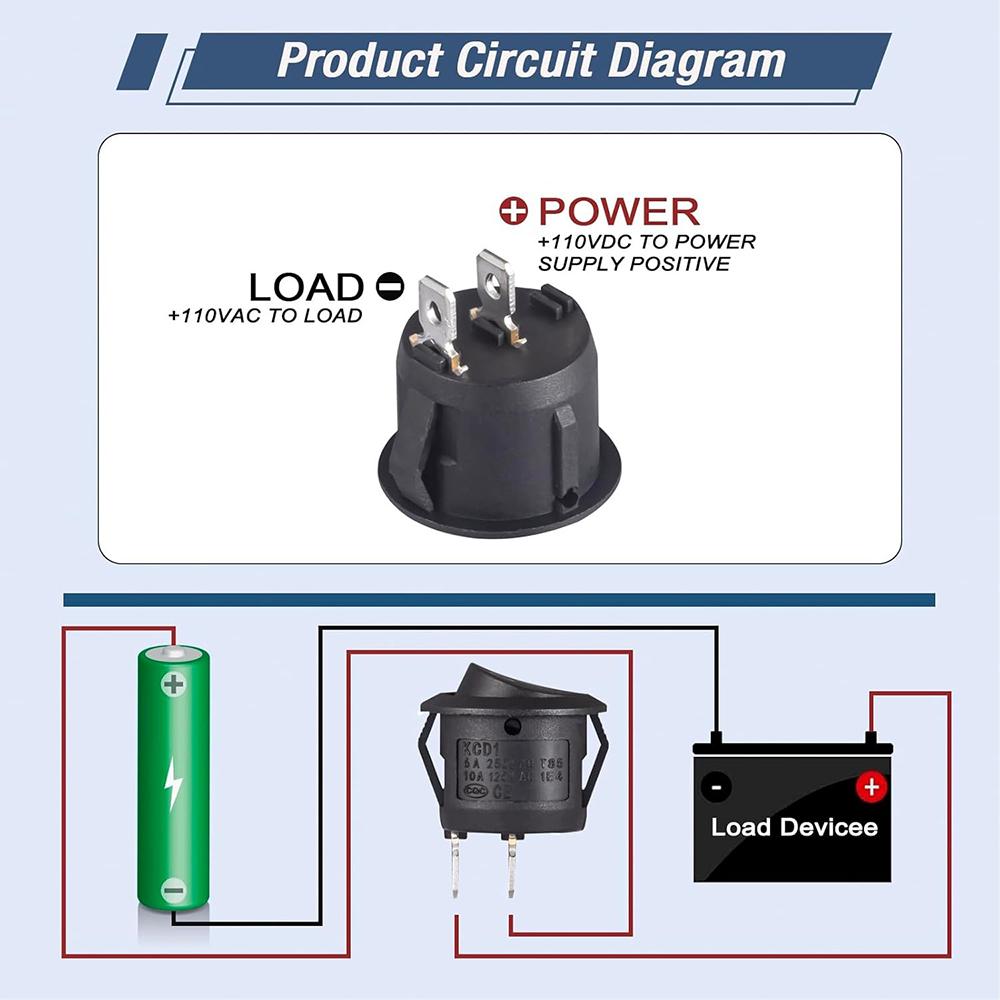 5pcs-20pcs Rocker Switch Black On Off 2 Pin Mini Round Toggle Switch 6A 250V 10A 125V 20MM Circle Switches for RV Car Truck Boat