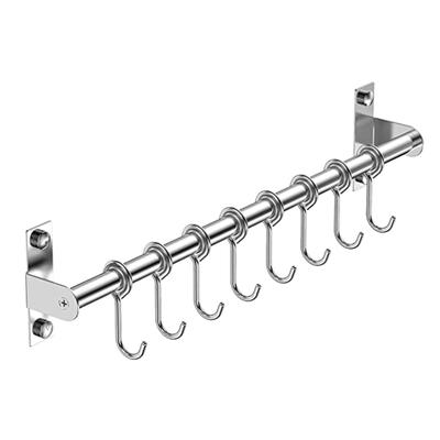 Étagère Murale pour Ustensiles en Acier Inoxydable Rail de Cuisine Suspendu avec 6/8/10 Crochets Amovibles Organisateur de Porte-Cintres