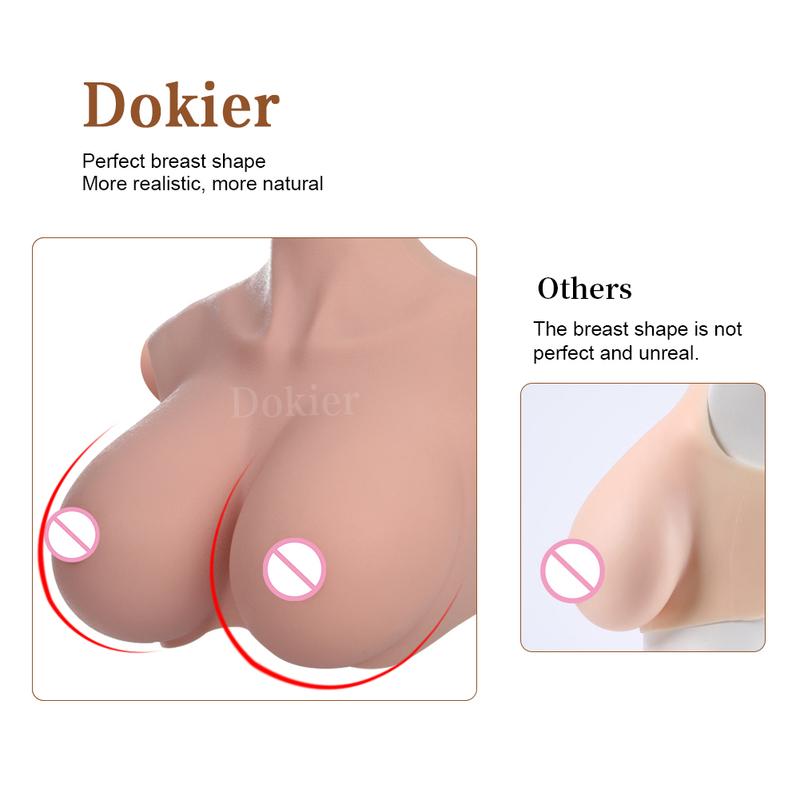 Dokier H R S Cup Oversize plus Realistic Silicone Breast Forms Fake Boobs Breast Plates[Round neck silicone filled boobs