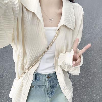 Sommer Einfarbig Revers Kragen Popularität Hemd Dame Dünne Stil Strickjacke Langarm Hemd Koreanische Alle-spiel Tops