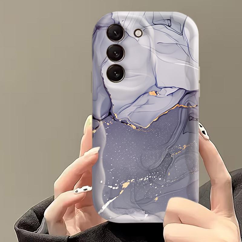 Colored Marble Cream Wave-Edge Phone Case For Samsung Galaxy S26 Ultra S25 S24 S22 S23 Plus FE A56 A55 A37 A36 A27 A26 A16 Cover