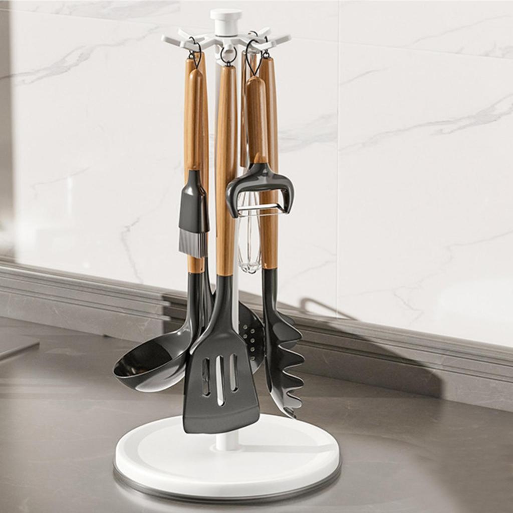 Kitchen Utensil Stand Rotating Storage Hanger with 8 Hooks for Countertop Organization rotatable Cooking Utensils Holder