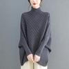 Plus Size Women's Batwing Sleeve Ribbed Knit Sweater with Half-High Round Neck