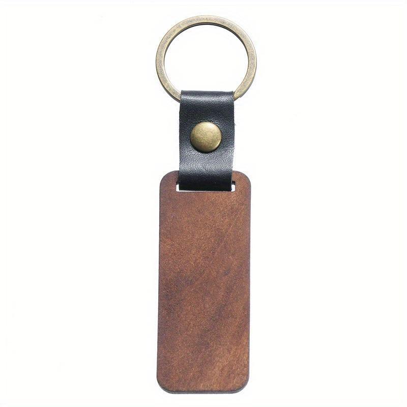 1pc Wood Square Tag Key Chains, Vintage Color Leather Round Keychain Accessories, Fashion Bag Pendant, Blank Wooden Card Keyring.