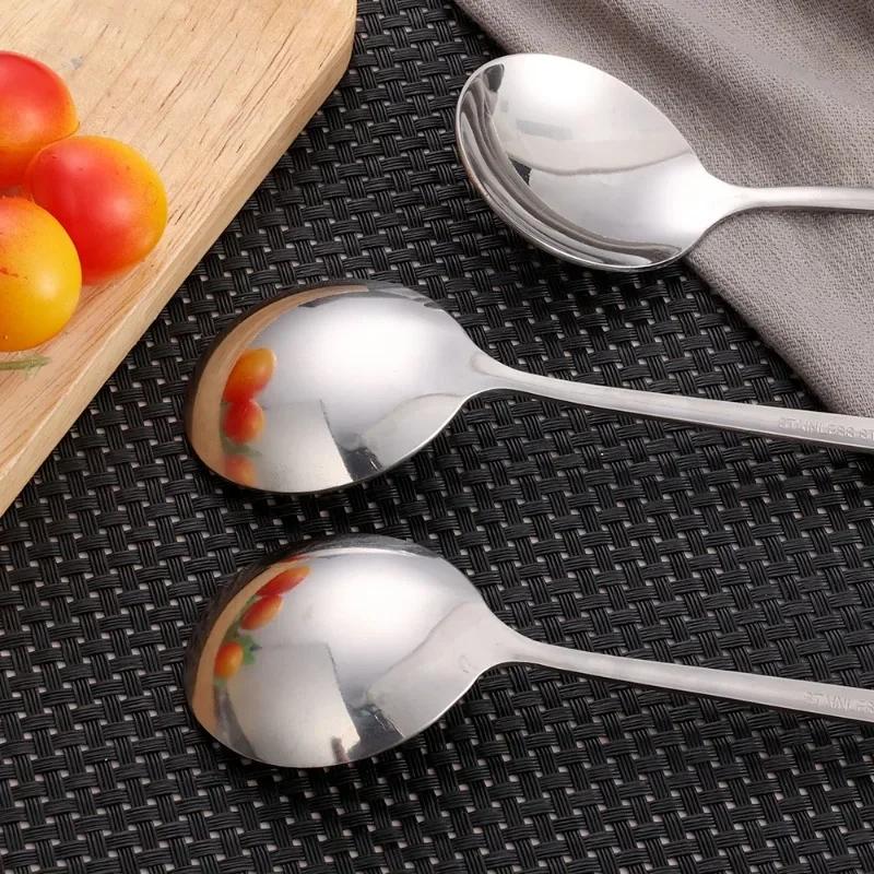 1/3Pcs Stainless Steel Spoon Thicken Long Handle Soup Spoons Round Scoops Ice Cream Dessert Coffee Drinking Kitchen Tableware