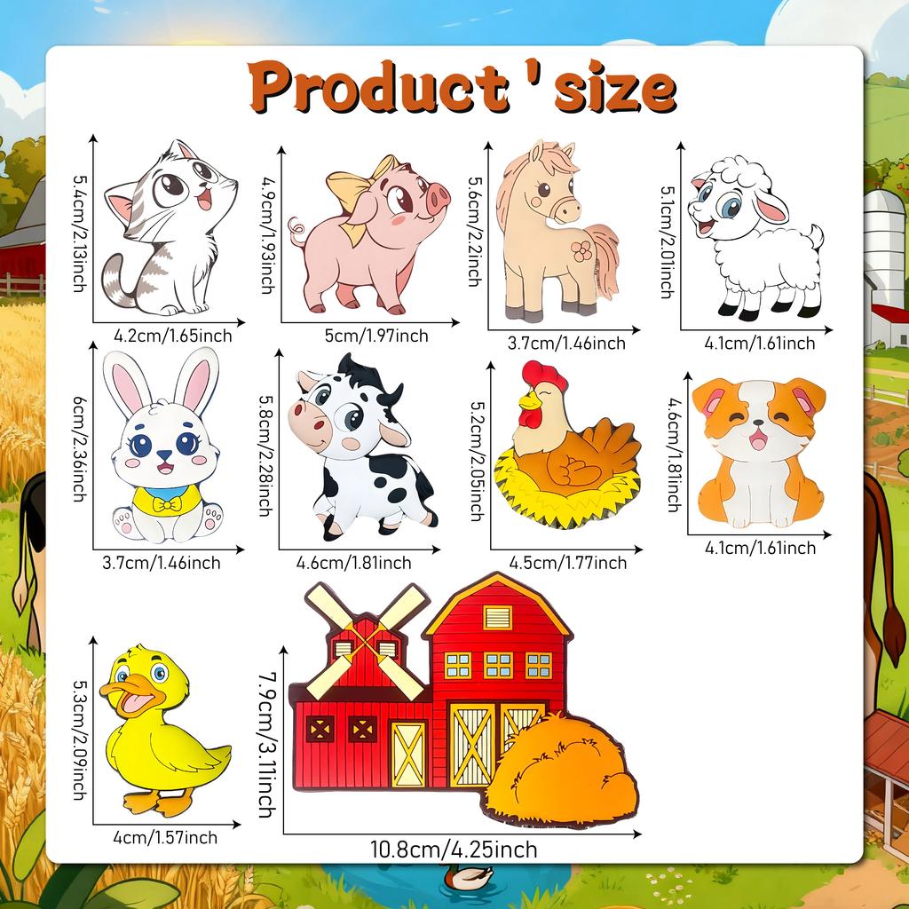 10 Farm Animal Magnetic Stickers, Farm Element Magnetic Stickers, Suitable for Kitchens, Offices, Classrooms, Refrigerators