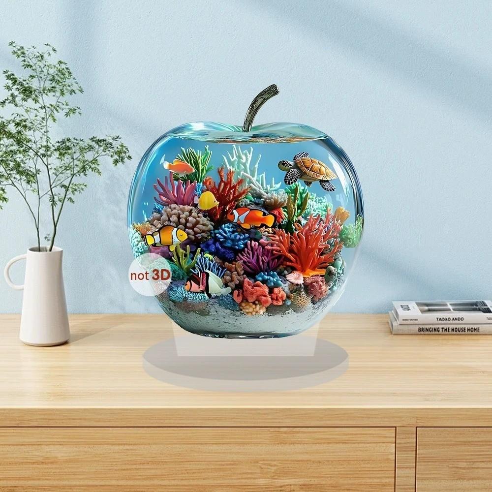 Landscape Pattern Apple Shape Table Ornaments 2D Flat Statue Decor Trendy Crafts Gifts Home Decor