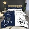 Romantic Couple'S "King & Queen" Duvet Cover Set - Soft Polyester, All-Season Comfort, Machine Washable Digital Print With Crown