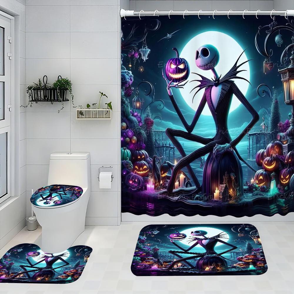 Disney Jack Bathroom Four-piece Set - Avant-garde Waterproof Shower Curtain, creating a complete bathroom kit 4pc