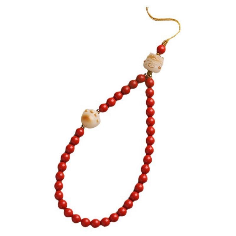 Natural Cinnabar Cat Paw Pendant: Red Sand Bodhi Lanyard - Cute, Fresh, and Stylish Chinese-Style Gift for Girls