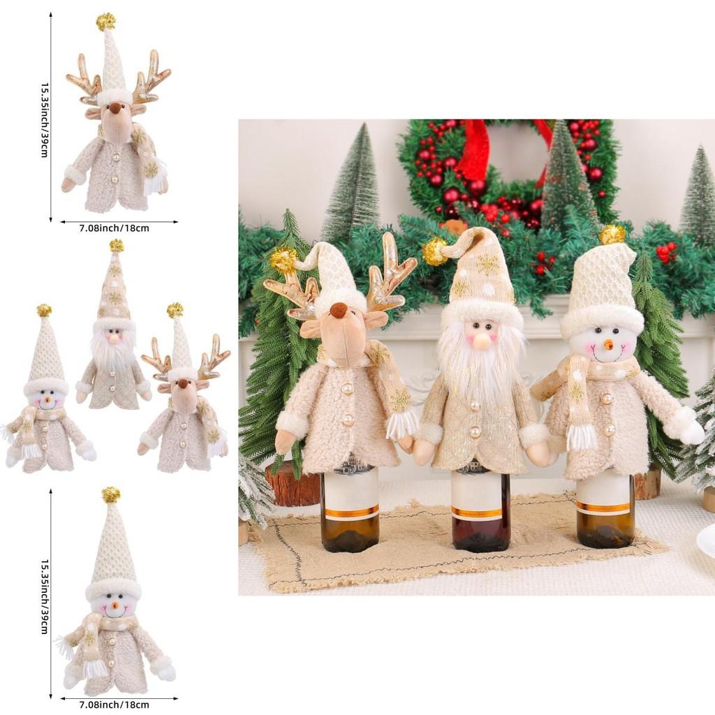 Christmas Santa Claus Snowman Deer Bottle Cover With Plush Foam Material For Holiday Table Decor