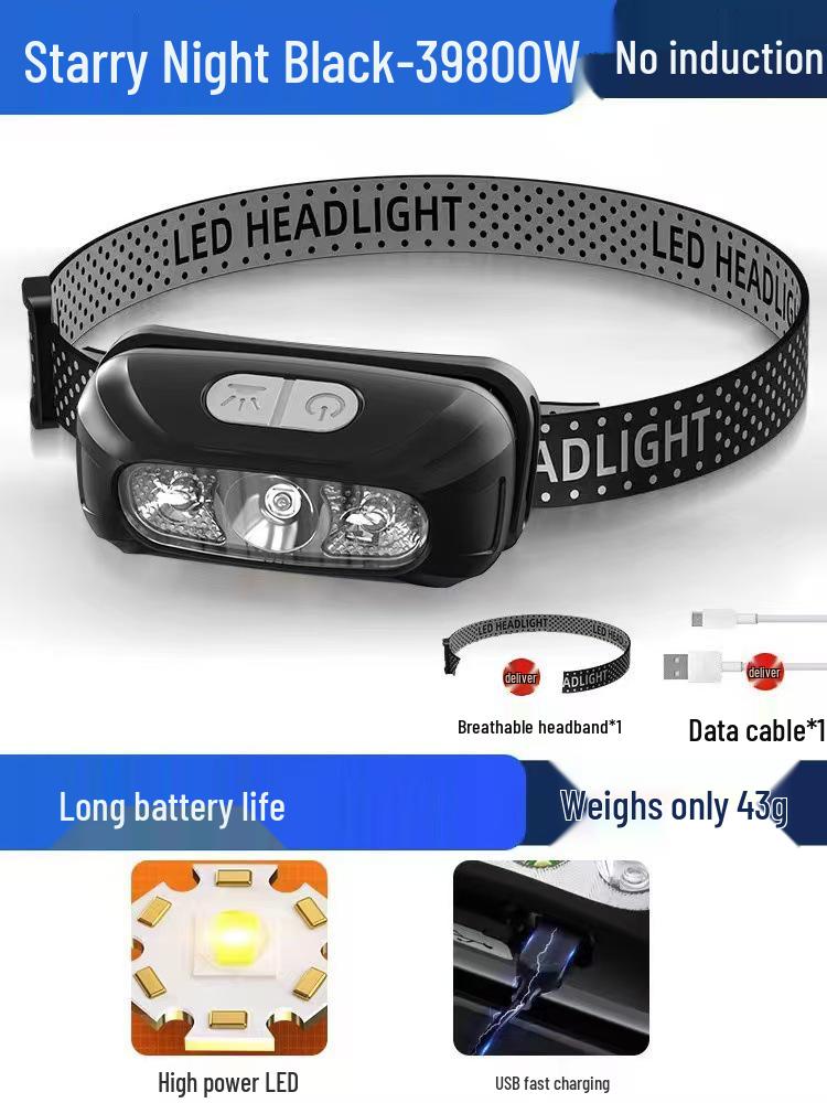 

Перезаряжаемый сверхъяркий светодиодный налобный фонарь для ночной рыбалки - Ультракомпактный и налобный