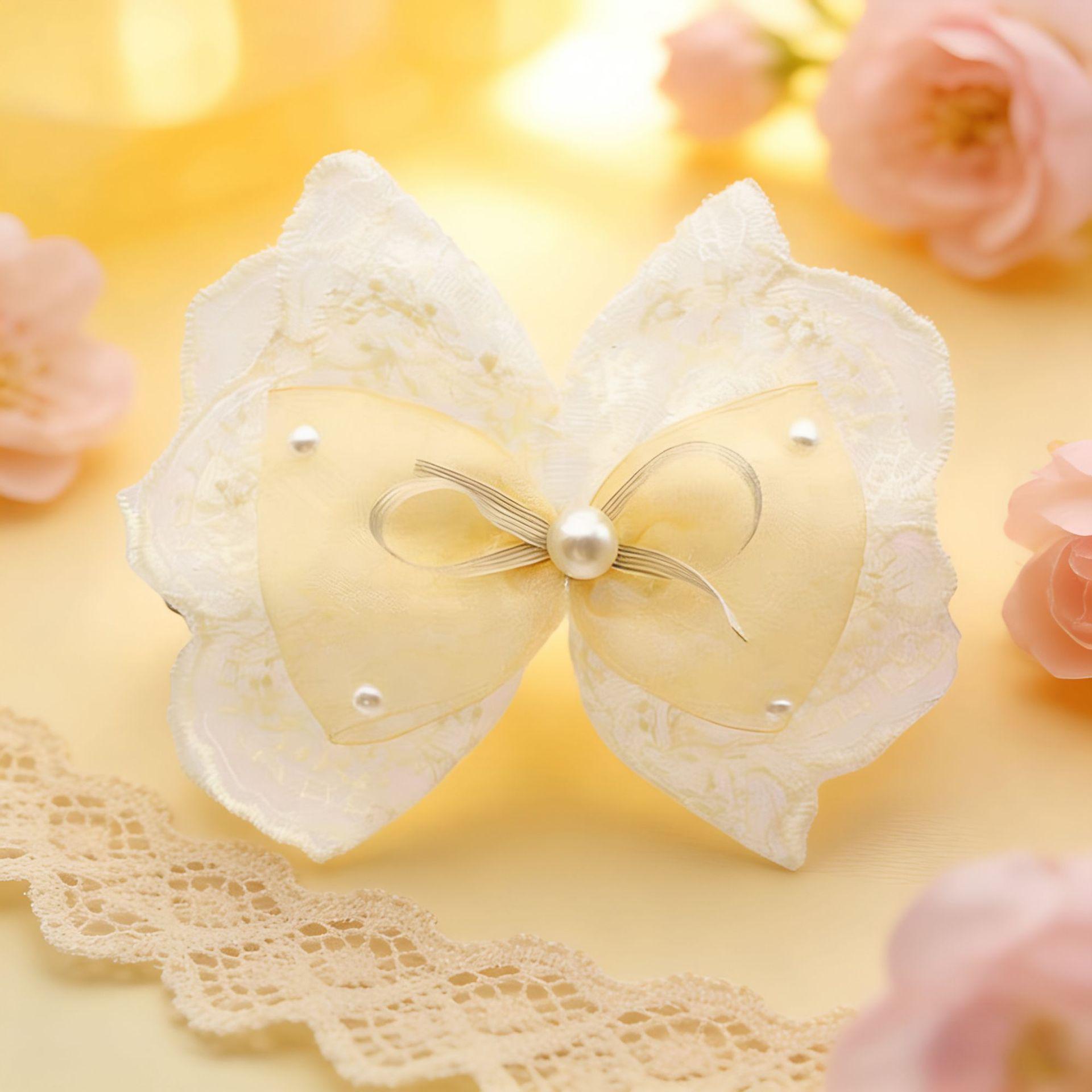 Small Fresh Mesh Pearl Bow Duckbill Hair Clip - Cute  Versatile Women s Accessory