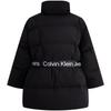 Calvin Klein Jacquard Woven Belt Buckle Waist Cinching Stand Collar Duck Down Jacket Women Outerwear Space-Black J222497