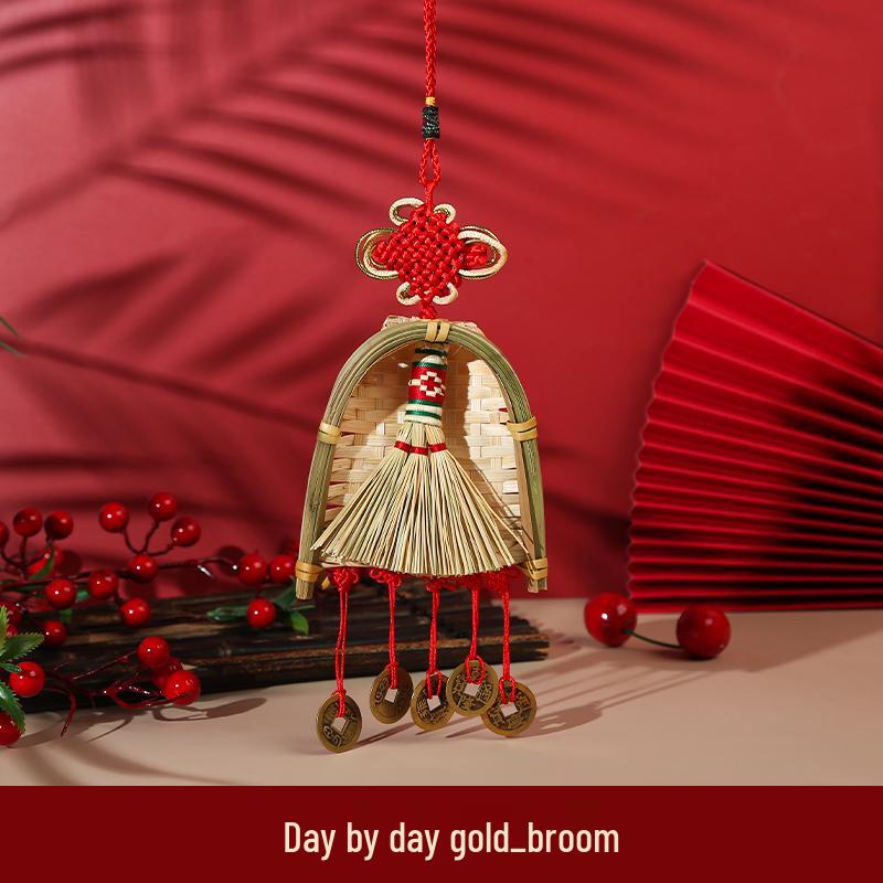 2025 New Style Housewarming Chinese Knot Gourd Fu Character Broom Pendant for New Year Entrance Decor