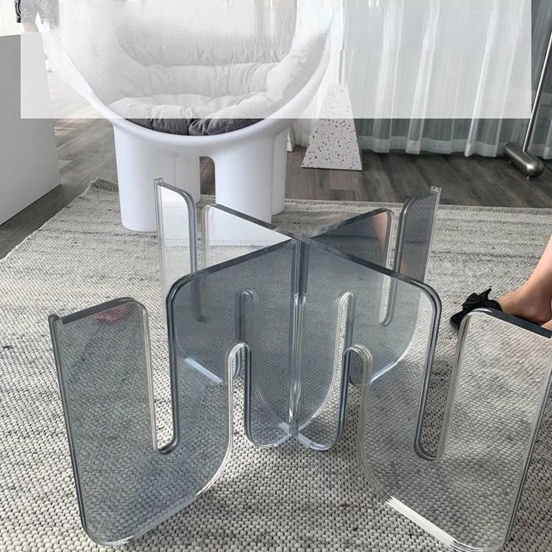 Acrylic coffee table creative personality advanced lighting luxury transparent glass round living room modern coffee table