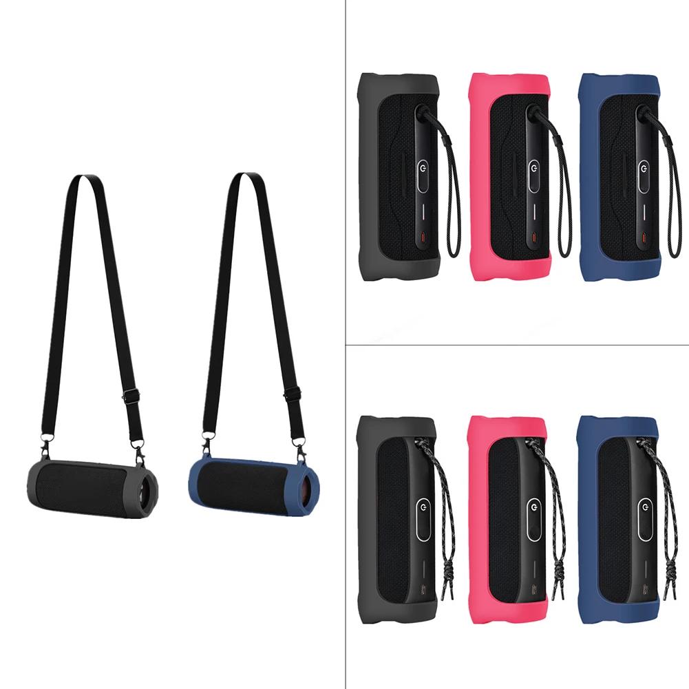 Silicone Travel Carrying Pouch with Carabiner Waterproof Speaker Protective Case Adjustable Strap Portable for JBL Flip 6/Flip 5
