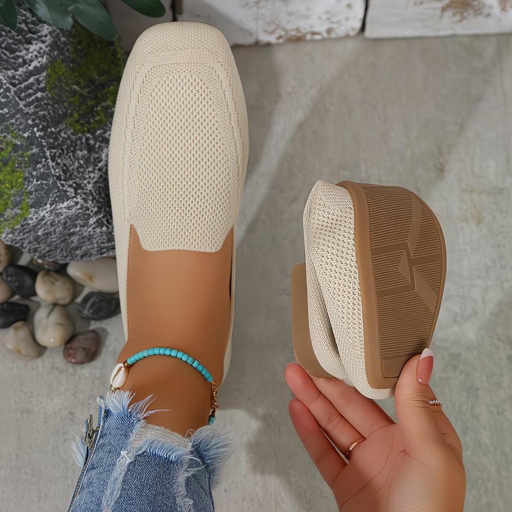 Women's Slip-on Flat Shoes, Breathable Square-toe Wide-fit Large-size Shoes, Casual Lightweight Walking Shoes for All Seasons, Women Shoes
