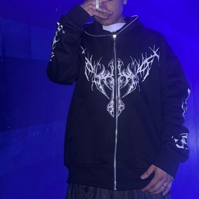 Europäischer und amerikanischer Herbst/Winter Y2K Gothic Street bedruckter Hoodie