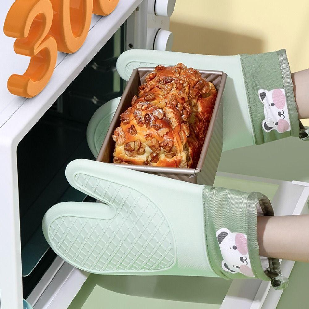 2Pcs Thickened Silicone Insulation Gloves Heat Resistant Non-slip Oven Mitts Cute Anti Scald High Temperature Gloves Microwave