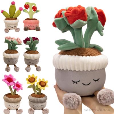 30cm Cartoon Potted Plant Plush Doll Cute Sunflower Rose Strawberry Cactus Calla Lily Plush Plant Home Decoration Gift For Kids