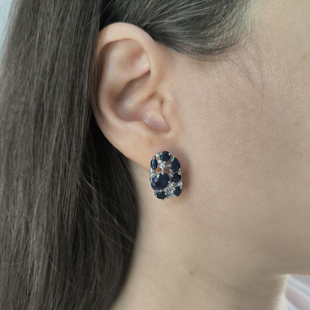 Silver Earrings with Natural Sapphire 7.608ct, Cubic Zirconia (2180944)