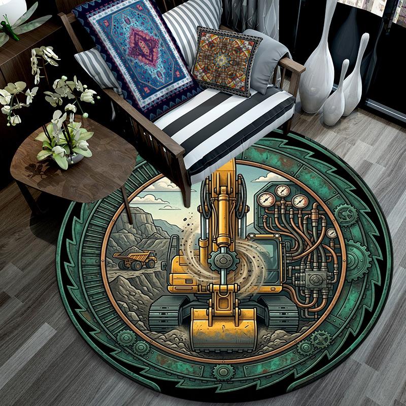 Industrial Machinery Artwork Round Area Rug Under Office Chairs Bedroom Living Room Home Decor