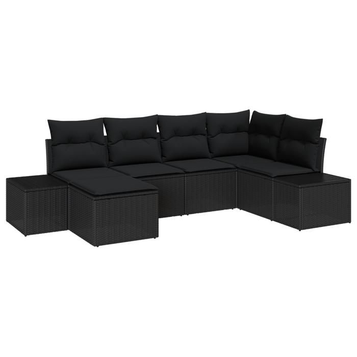 VidaXL Ensemble de canapé de jardin 6 pièces avec coussins en poly rotin noir 3347133