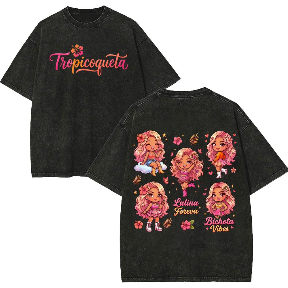 Vintage Spłowiałe Koszulki Karol G Tropicoqueta Tour 2026 Mężczyźni Kobiety Moda Pop Muzyka Koszulka Letnia Codzienna Luźna Bawełniana Koszulka