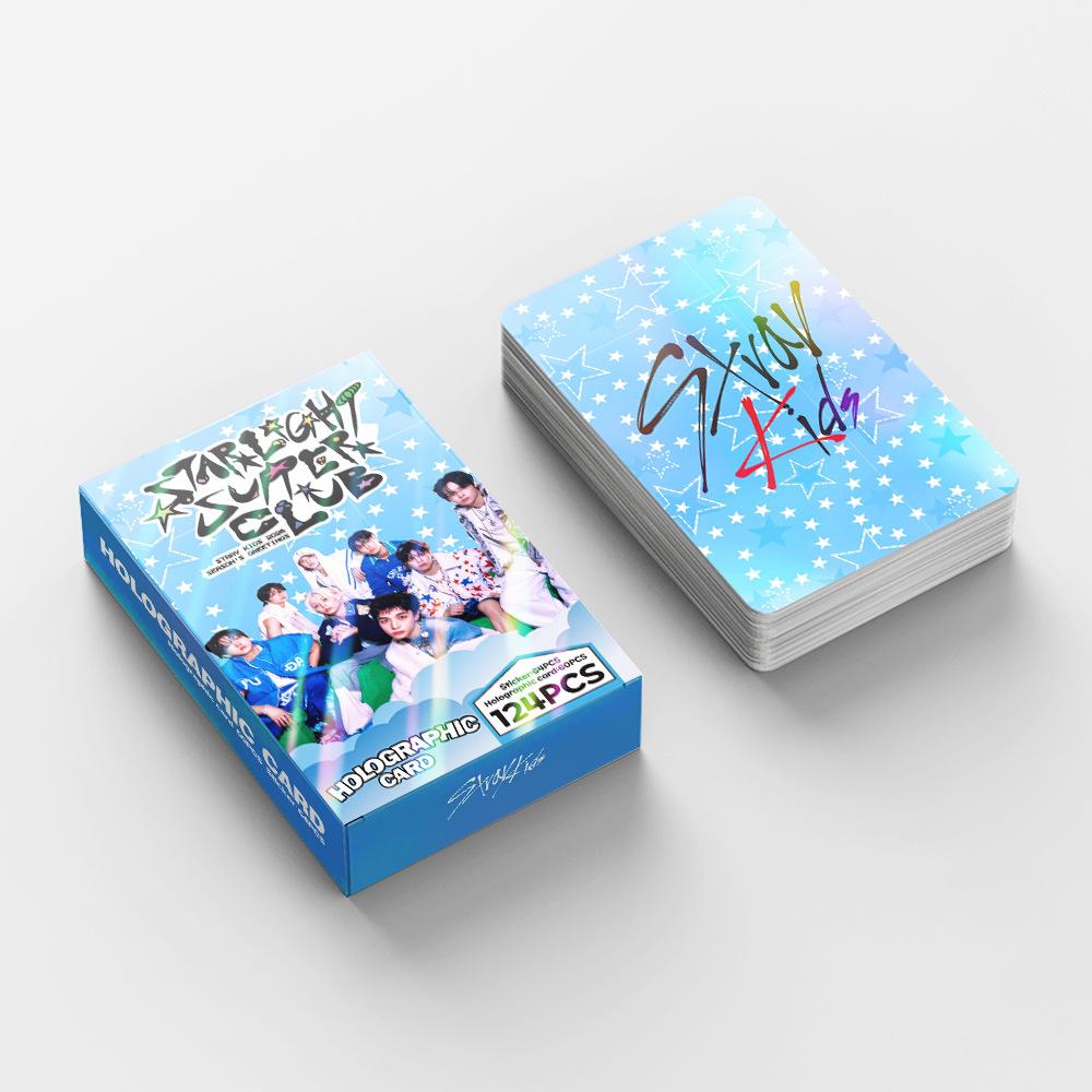 124 Stück Skzoo Laser Karten Sammlungskarte Straykids Album Fotokarte Großer Kopf Aufkleber Doppelseitige Lomo Karte Han Flash Karte