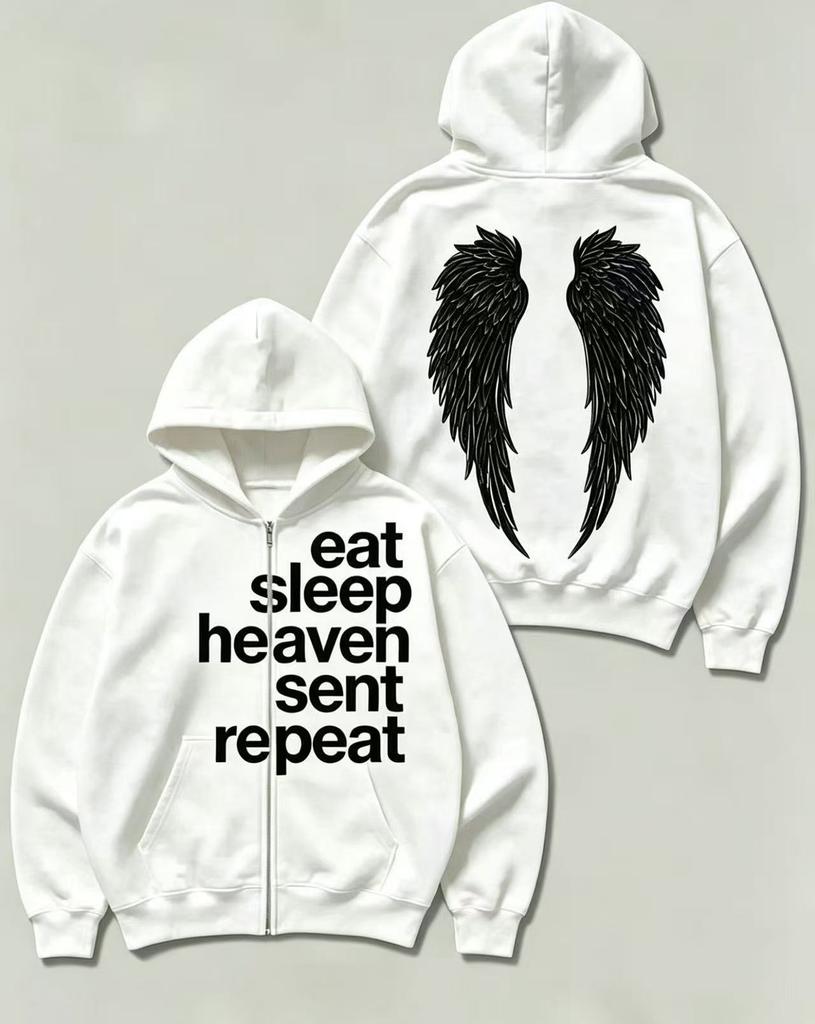 New European and American personalized printing sweater long-sleeved pullover hooded zipper shirt retro jacket street trend