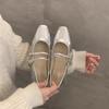 Fashion Women Luxury Bowtie Mary Janes Women Square Toe Shiny Leather Flats Ballets Femmes Silver Dance Party Ball Bridal Wedding Shoes