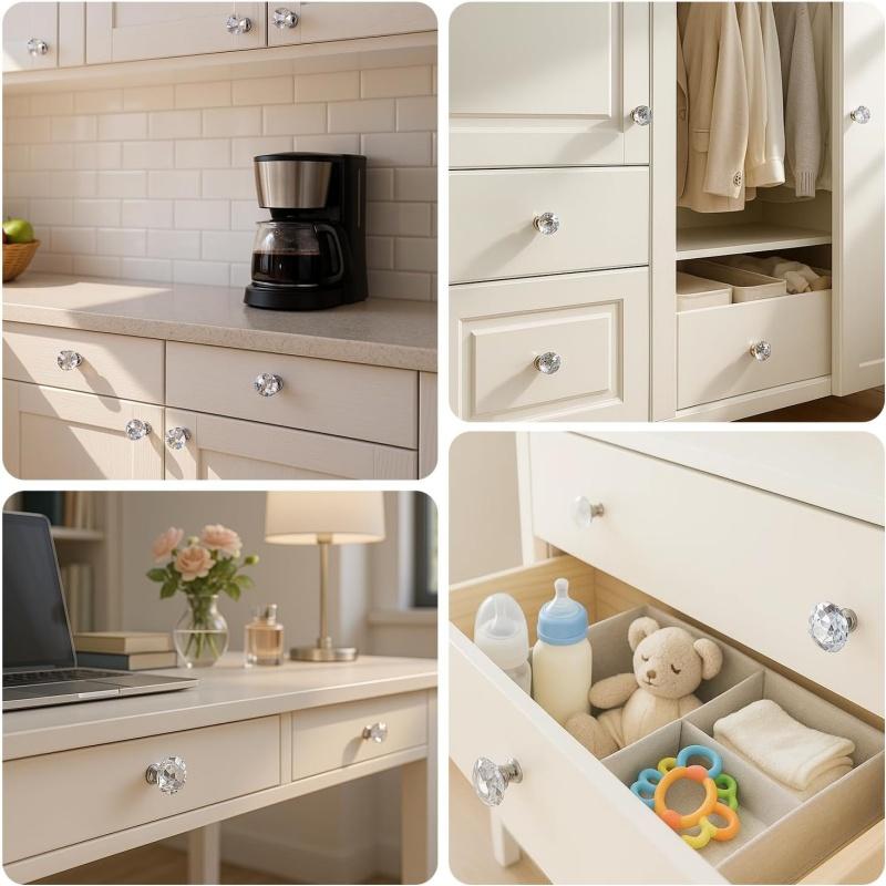 10Pcs/pack 30mm Clear Crystal Cabinet Knobs,Diamond Shape Dresser Pulls,Drawer Wardrobe Cupboard Handles,Furniture Door Hardware