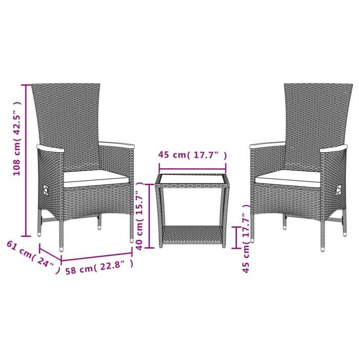 VidaXL Ensemble à Manger de Jardin avec Coussins 3 pcs, Table de Terrasse, Meubles de Patio, Mobilier d'Extérieur, Noir 3277542