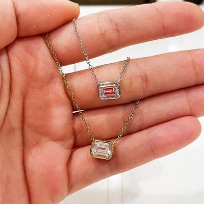 Necklace, Simple Single Diamond Rectangular Zircon Necklace, Female, Summer Collarbone Chain.