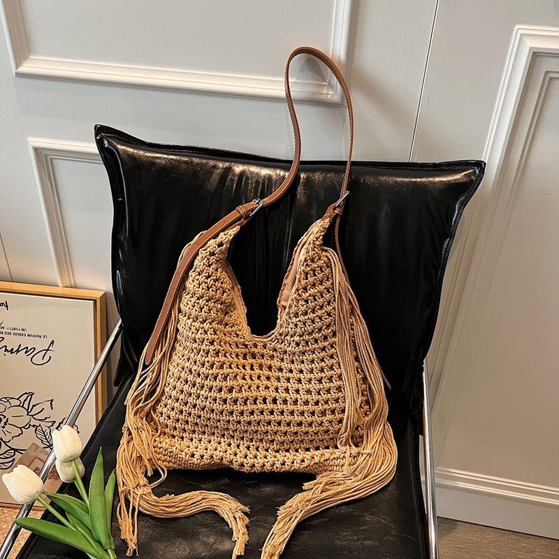 

Вместительная полая плетеная сумка женская новая летняя повседневная универсальная на плечо, мессенджер, сумка-тоут хаки