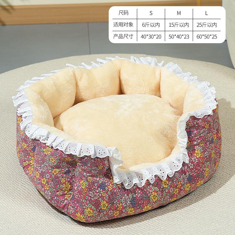 4 Seasons Dog Bed Pet House Cat Bed Floral Dress Cushion Warm Winter Pet Supplies for Bedroom